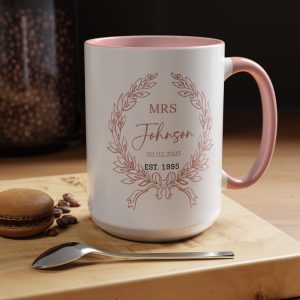 Personalized Wedding Coffee Mug, Custom Gift for Newlyweds, Engagement Present, Mrs. Johnson Mug, Cute Couple Gift